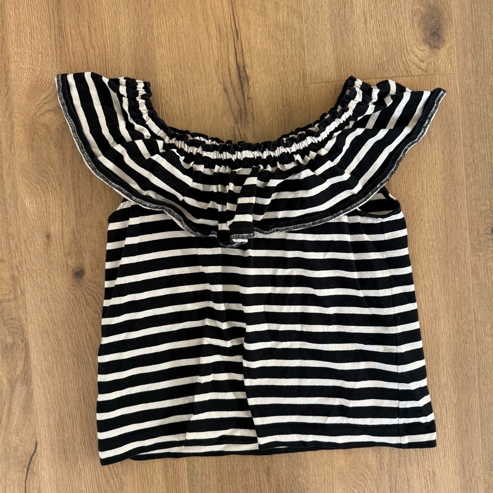 Beams Black and White Striped Off-Shoulder Top